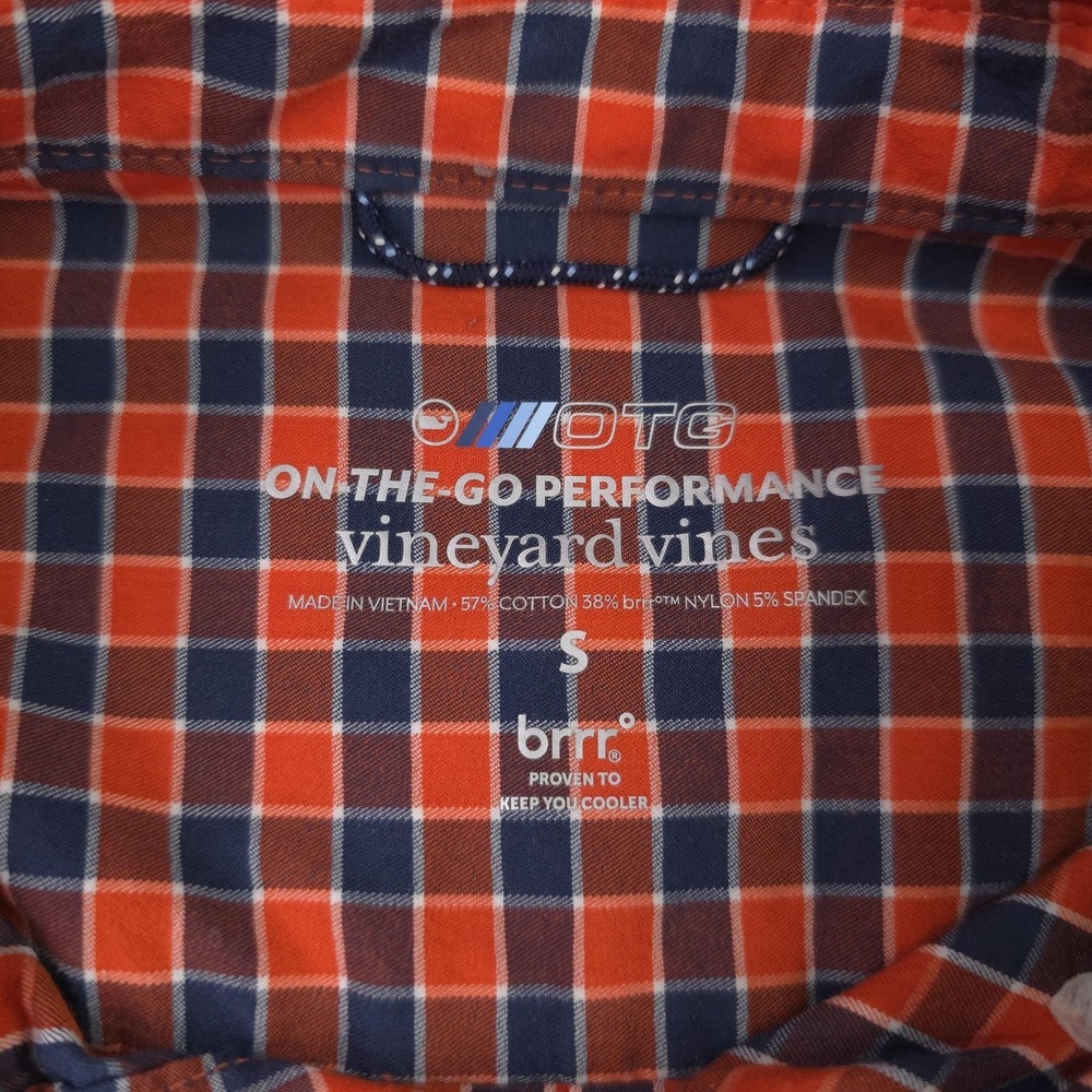 Vineyard Vines Shirt Men Small Orange Check Long Sleeve Brrr Cooling Stretch OTG - Picture 6 of 12